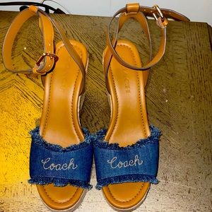 Coach Denim Wedge Sandals